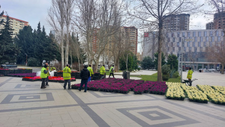 Xocalı soyqırımının 32-ci ildönümü ilə bağlı "Ana fəryadı" abidəsinin yerləşdiyi parkda abadlıq işləri aparılır